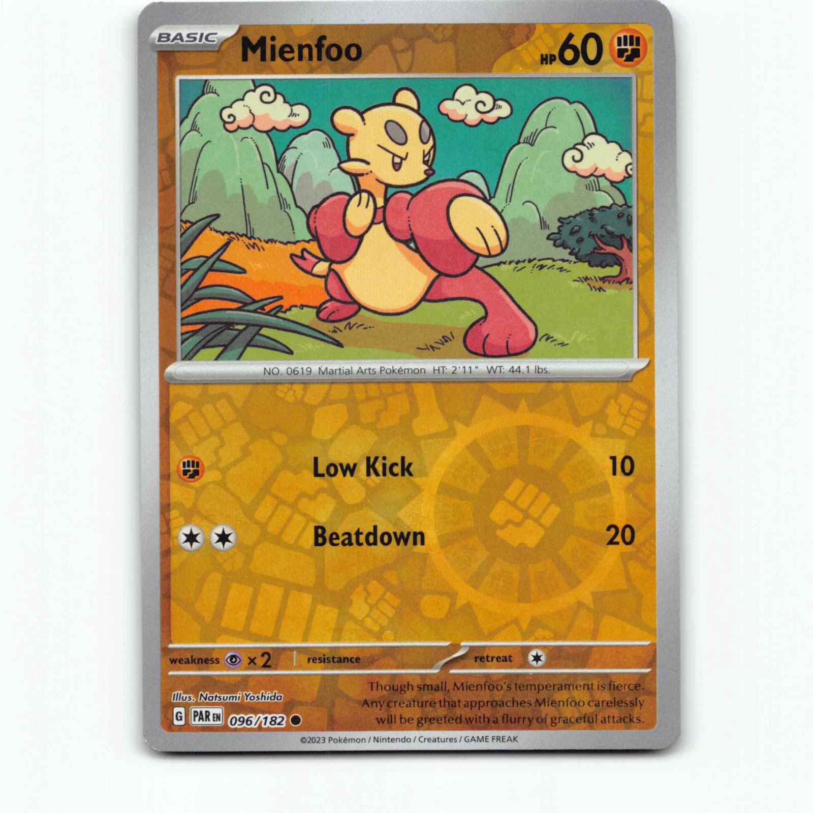 Mienfoo 96 Reverse Holo Pokémon PAR EN 096/182 Paradox Rift Pokemon Kort