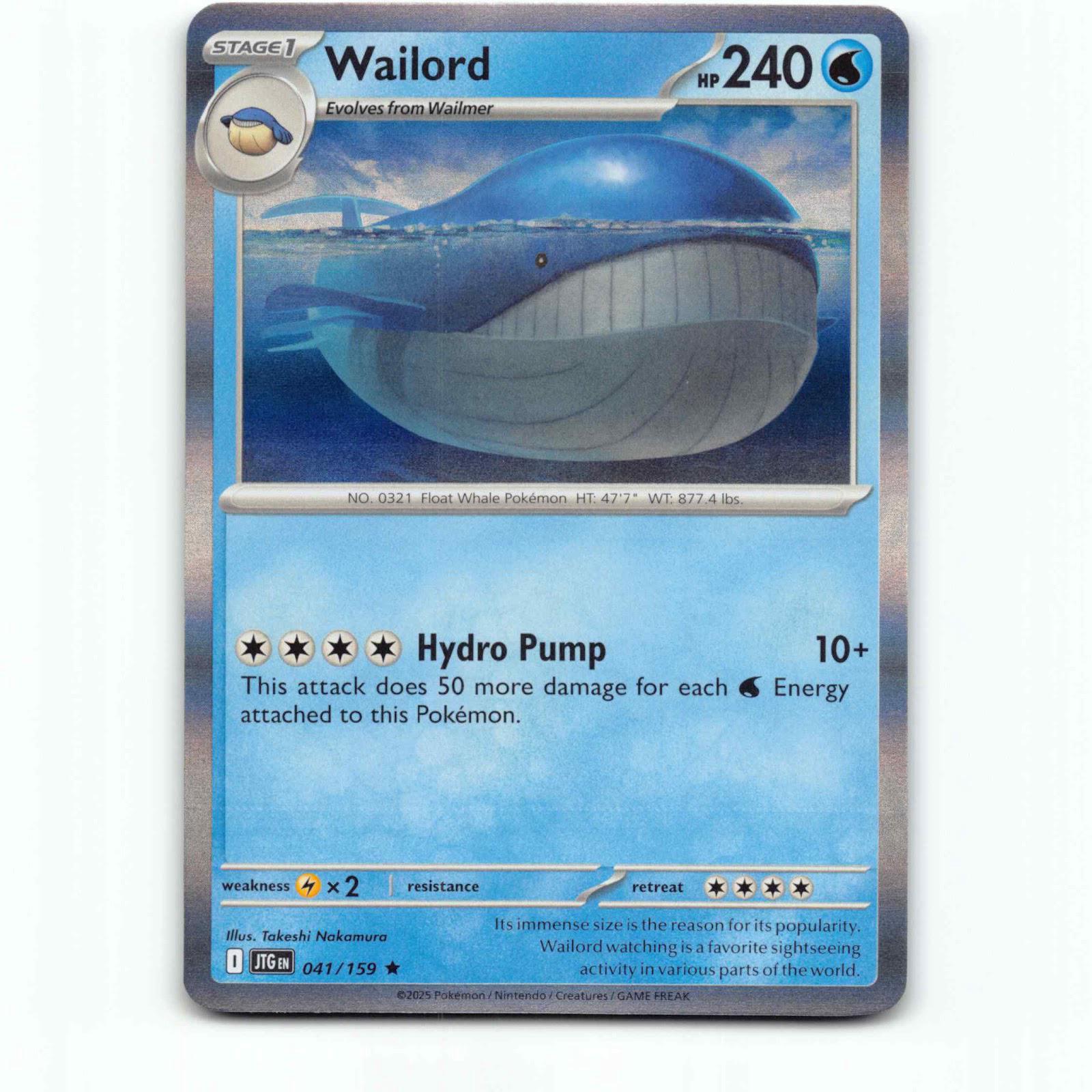 Wailord 41 Holo Pokémon JTG EN 041/159 Journey Together Pokemon Kort