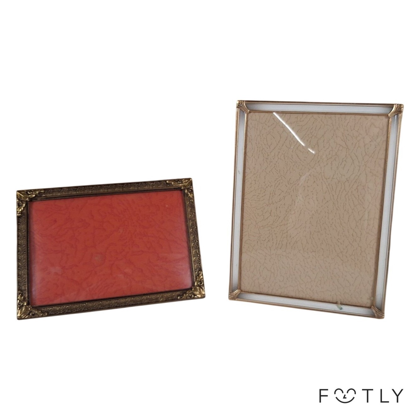 2 st Fotoramar Vintage Glas Metall Guld Brun Bordramar Retro Fotoram