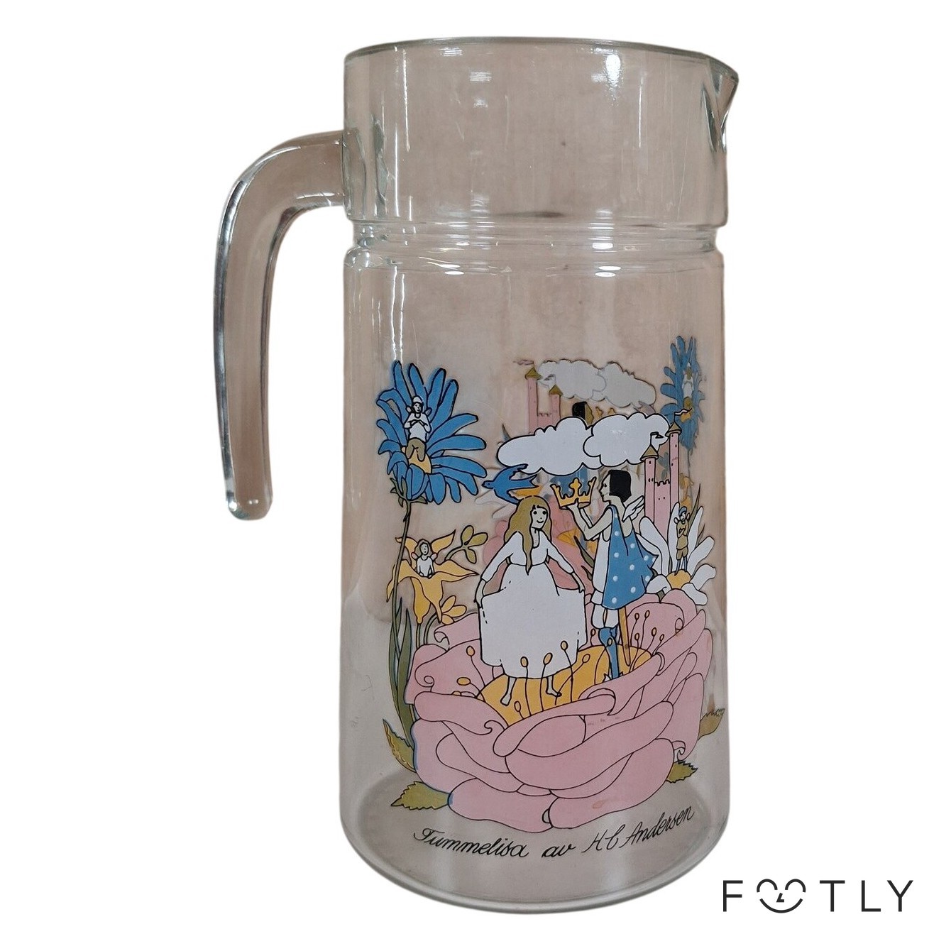 Kanna Tummelisa H C Andersen Sagomotiv Glas Rosa Blå Vintage TillbringareRetro