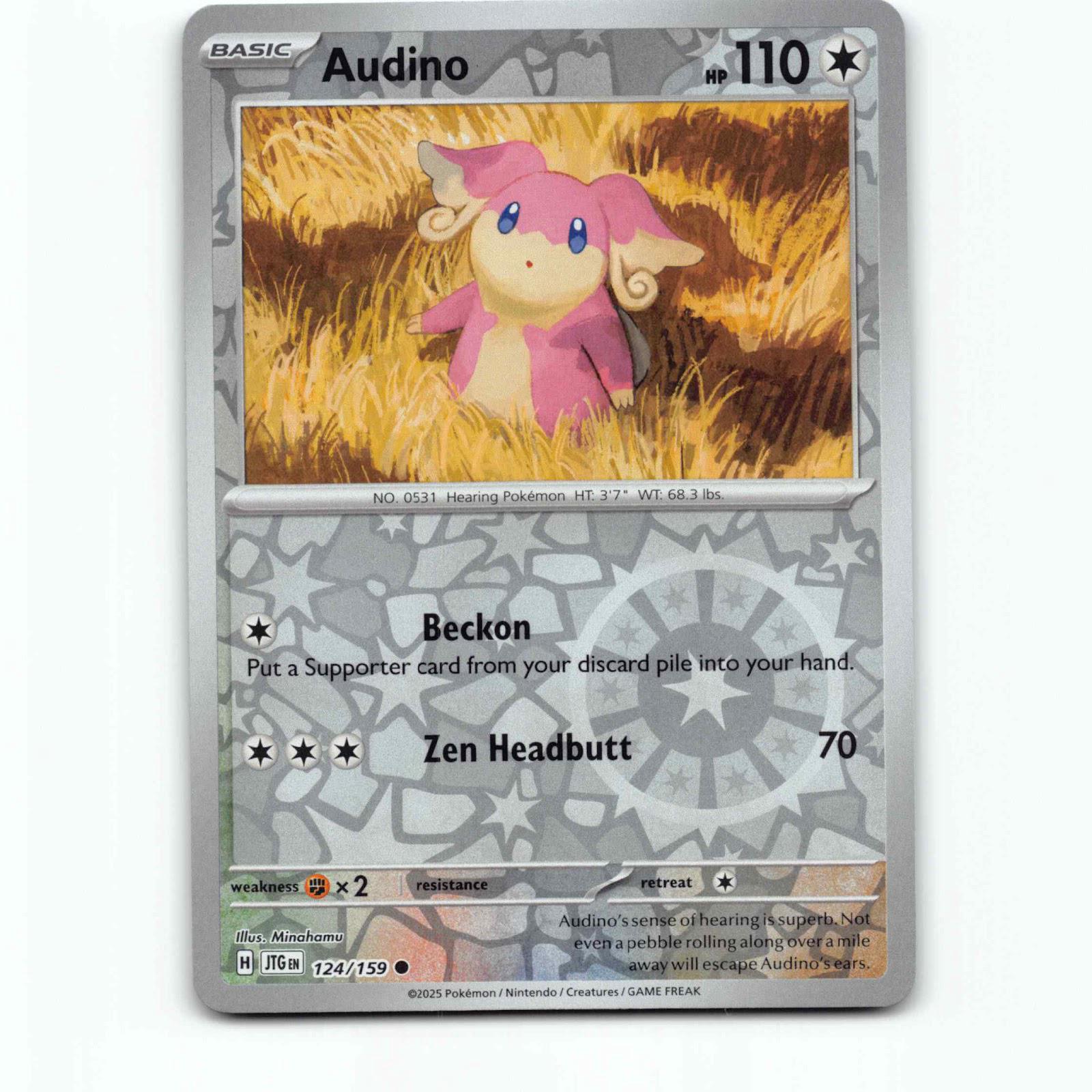 Audino 124 Reverse Holo Pokémon JTG EN 124/159 Journey Together Pokemon Kort