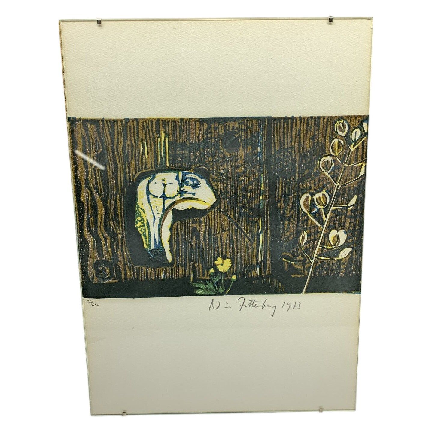 Nils Fetterberg Litografi 1973 Numrerad 56/500 Signerad Konsttryck Ram