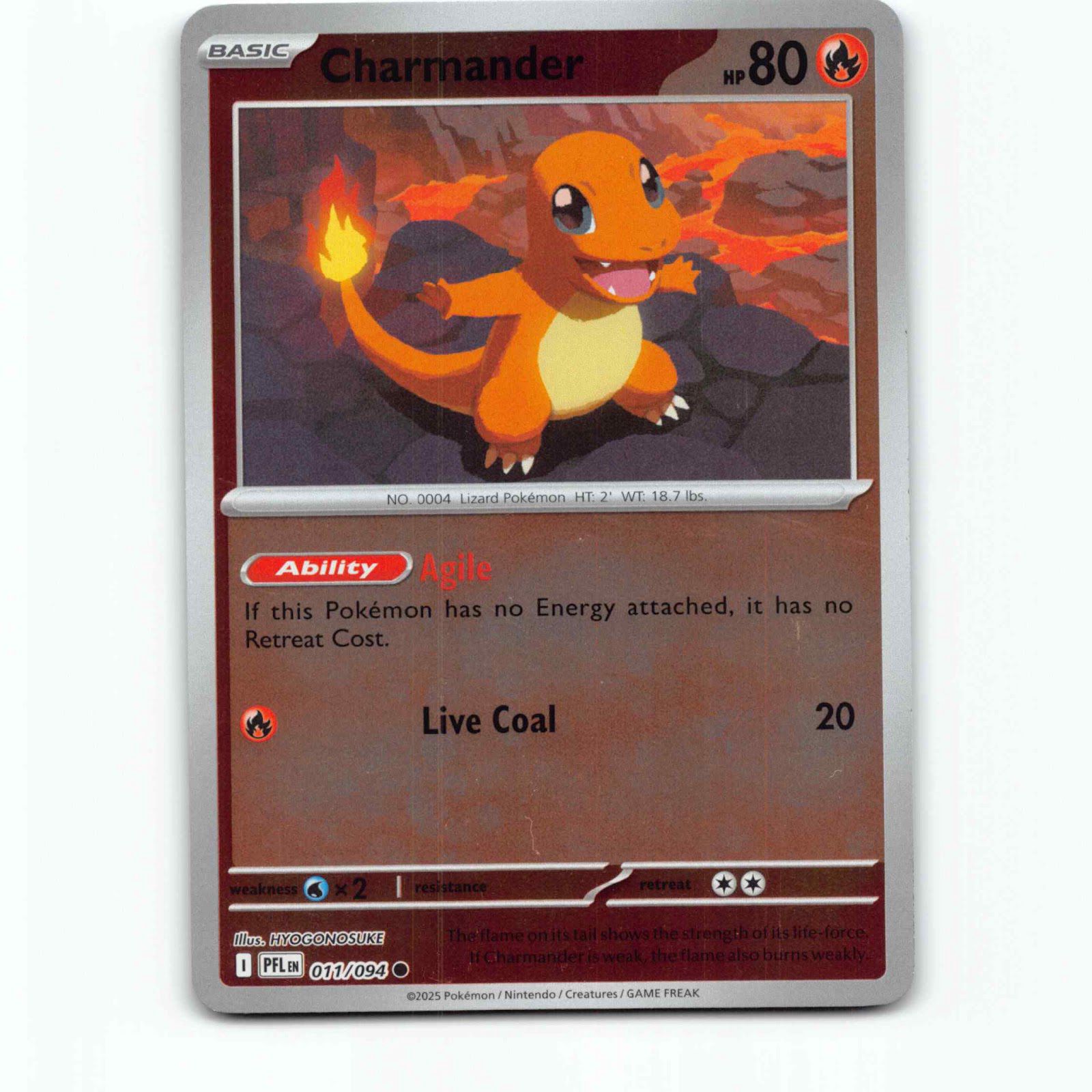 Charmander 11 Reverse Holo Pokémon PFL EN 011/094 Phantasmal Flames Pokemon Kort
