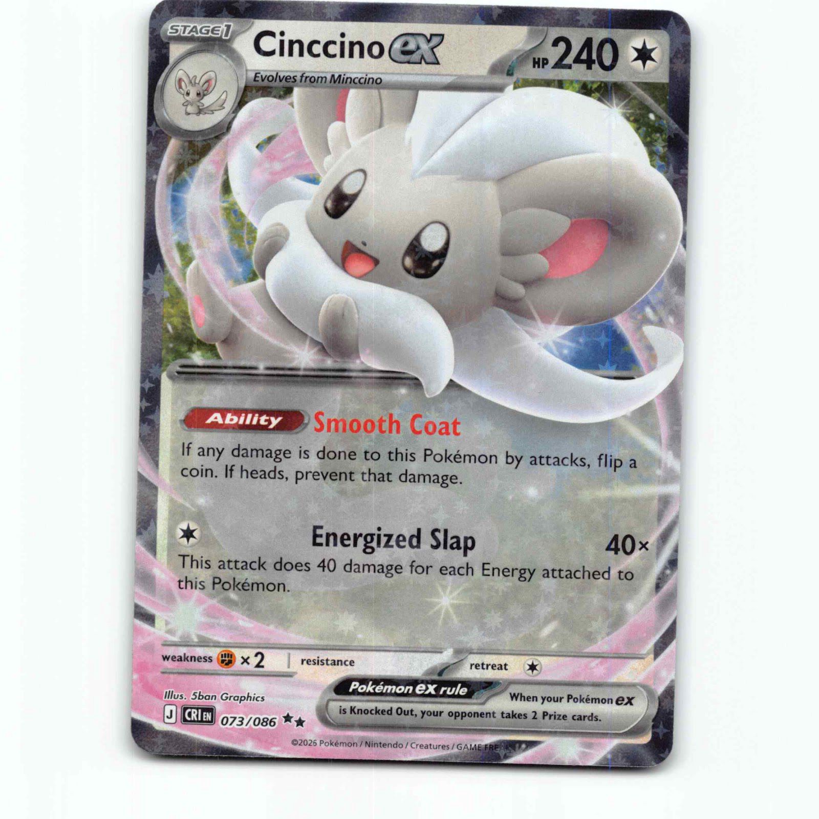 Cinccino ex 73 Double Rare Pokémon CRI EN 073/086 Chaos Rising Pokemon Kort