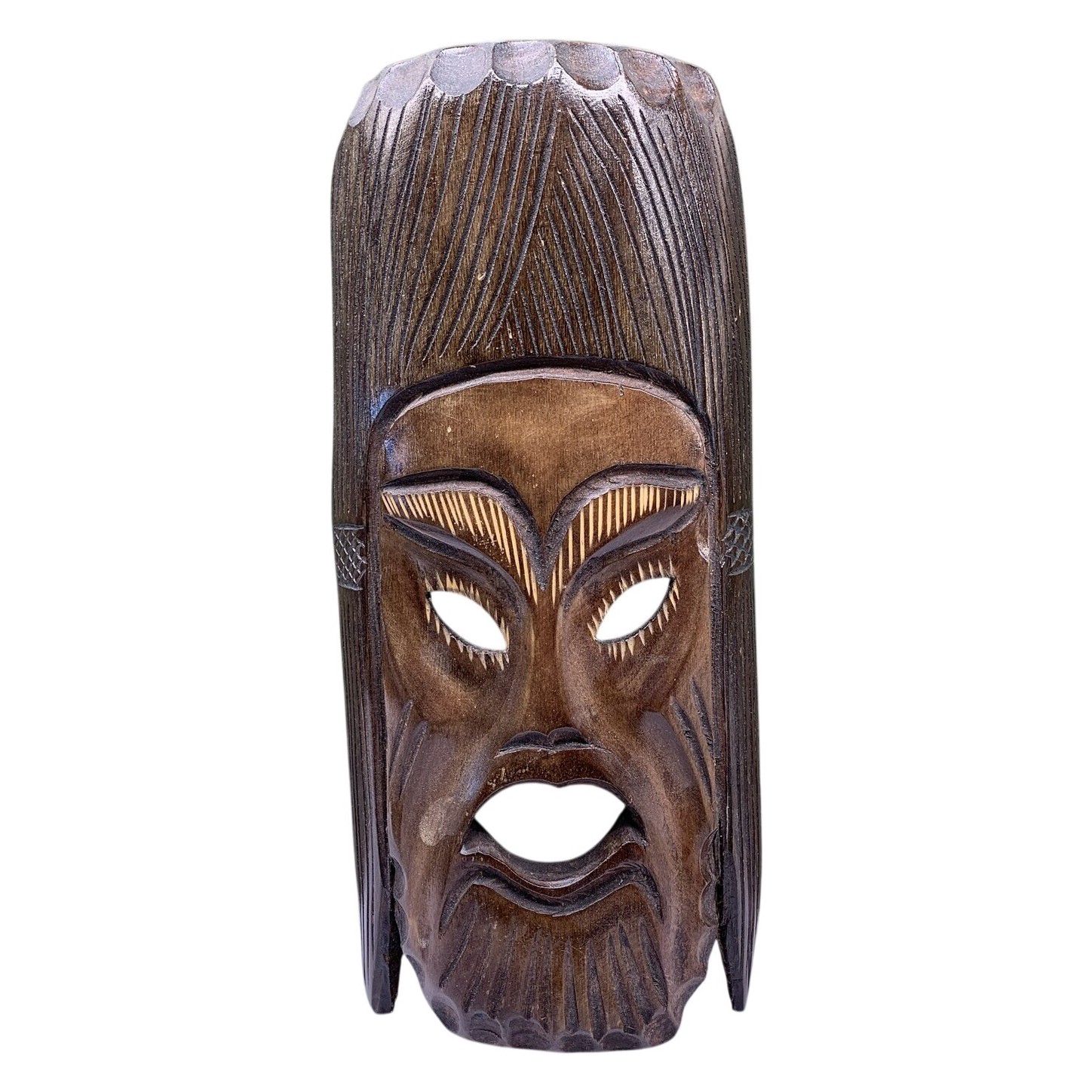 Mask Trä Handgjord Väggdekoration Vintage Brun Snidad Trämask Konst Hantverk