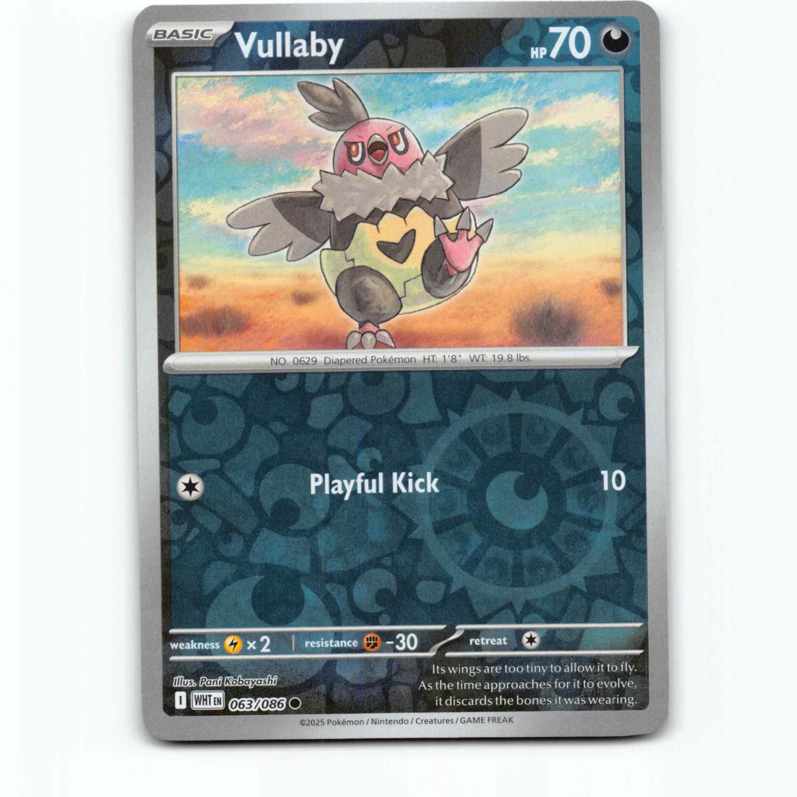 Vullaby 63 Reverse Holo Pokémon WHT EN 063/086 White Flare Pokemon Kort