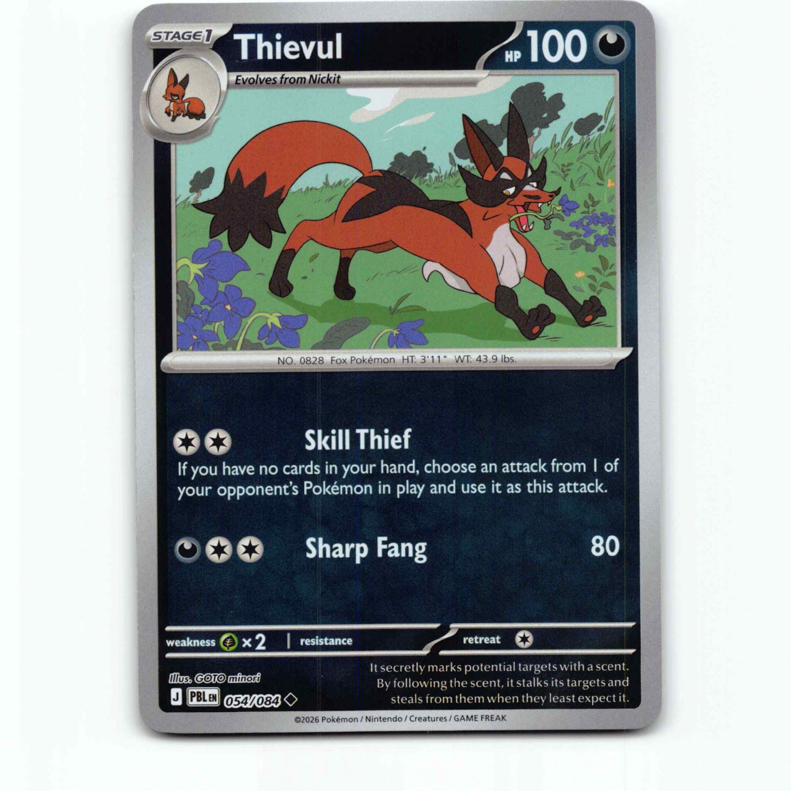 Thievul 54 Reverse Holo Pokémon PBL EN 054/084 Pitch Black Pokemon Kort