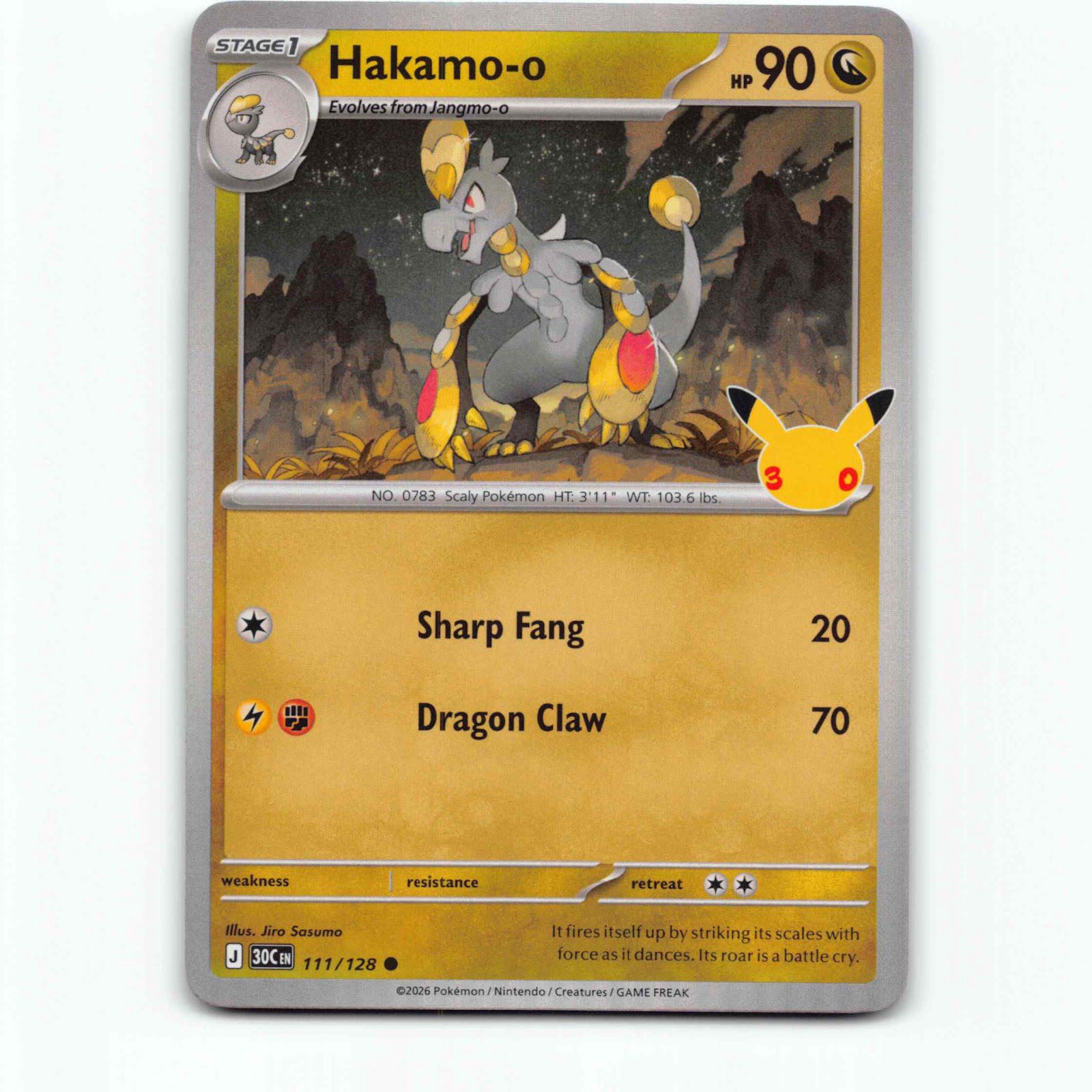 Hakamo-o 111 Holo Pokémon 30C EN 111/128 30th Celebration Pokemon Kort