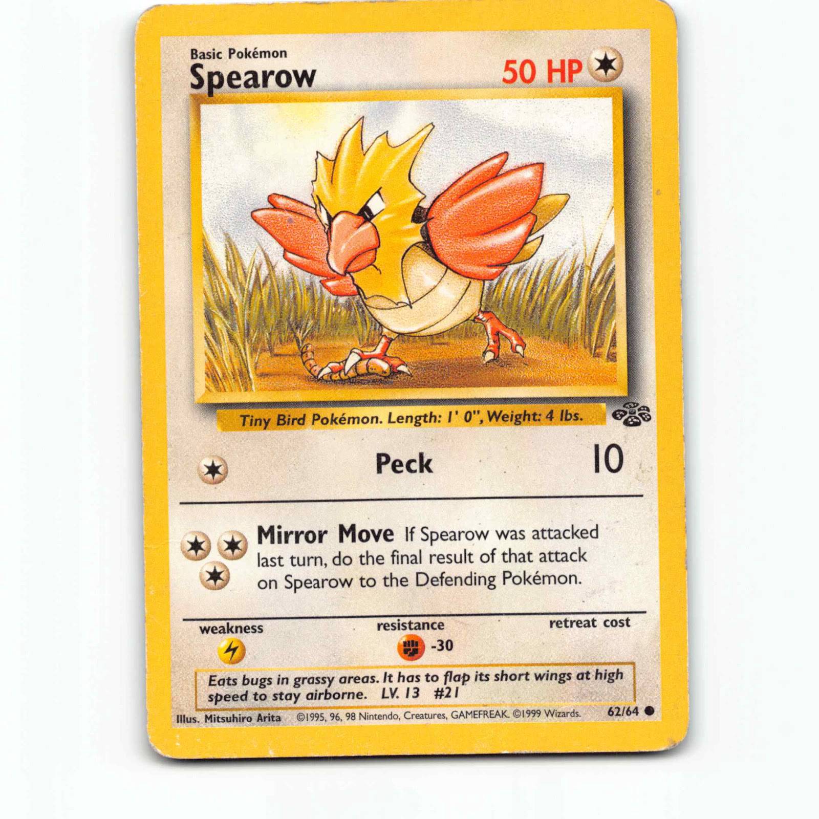 Spearow 62 Pokémon JU EN 62/64 Jungle Pokemon Kort Wizards of The Coast