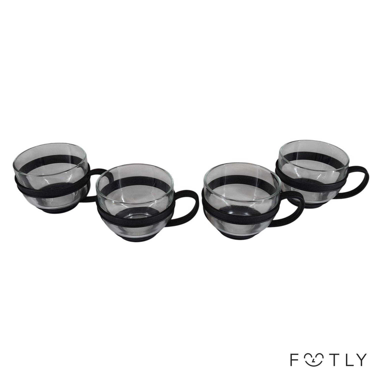 4 st Retro Glas Muggar Svart Plast Handtag Space Age Tekopp Kaffekopp Design