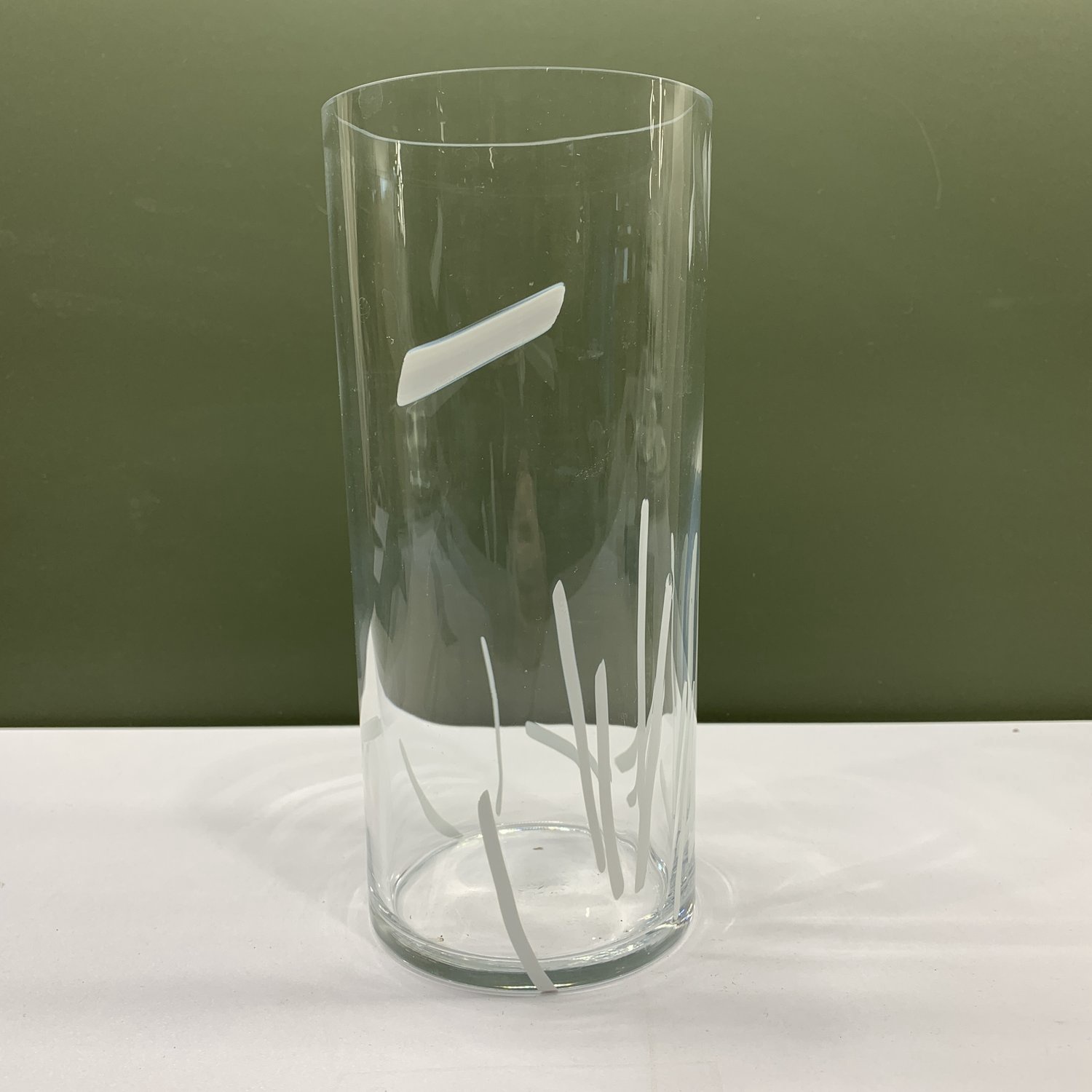 Kosta Boda Signerad Vas Glas Klarglas Vit Dekor Blomvas Skandinavisk Design