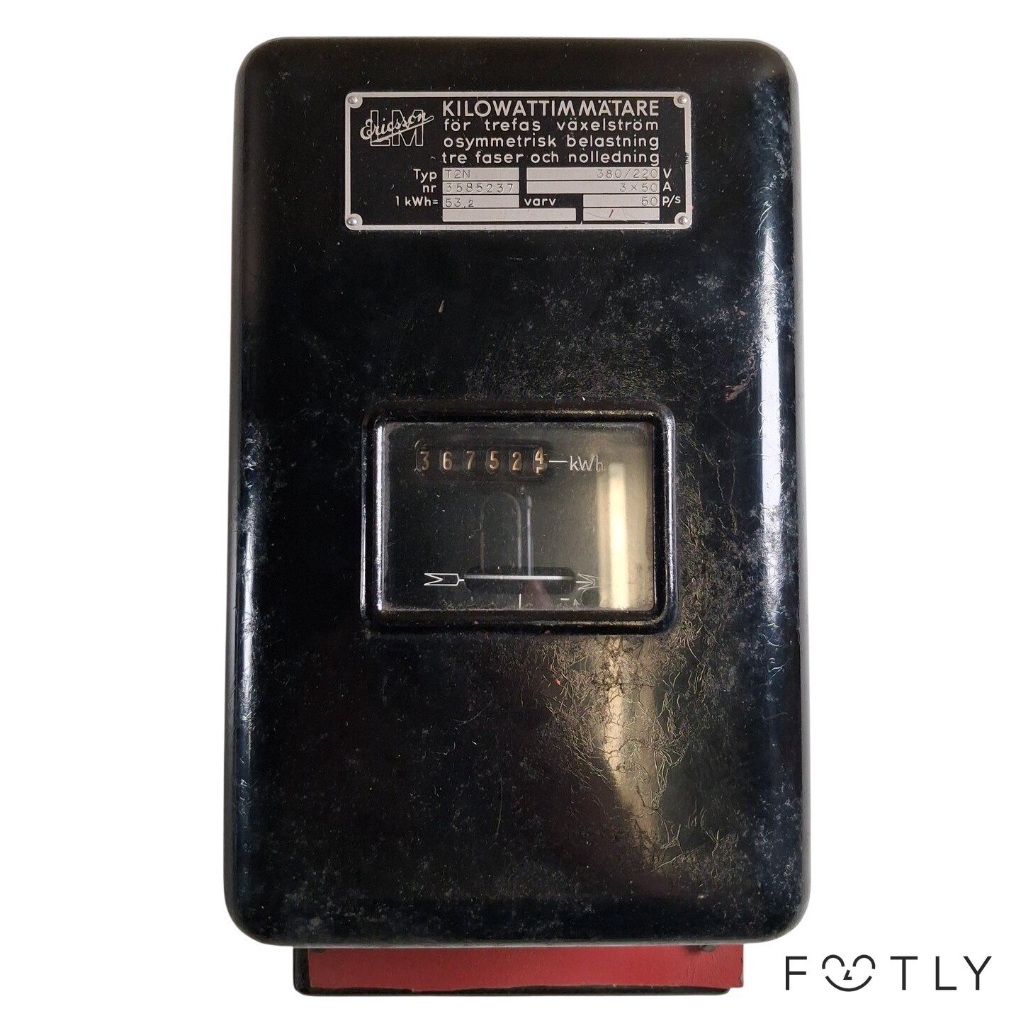 Ericsson T2N Kilowattimmätare Vintage Elmätare Svart Metall Industri Retro