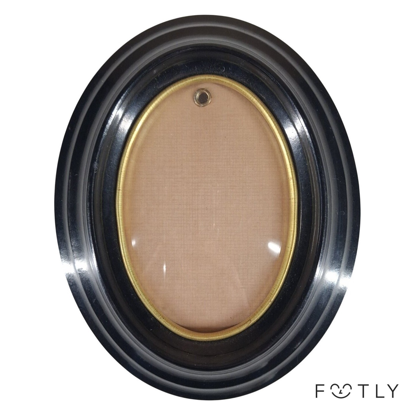 Oval Fotoram Svart Guld Glas Vägg Hängande Ram Vintage Ovalt Foto