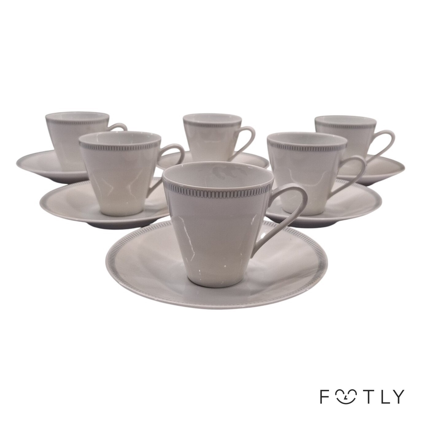 Hutschenreuther 6 st Kaffekoppar Med Fat Vit Porslin Bavaria Germany Kopp Set