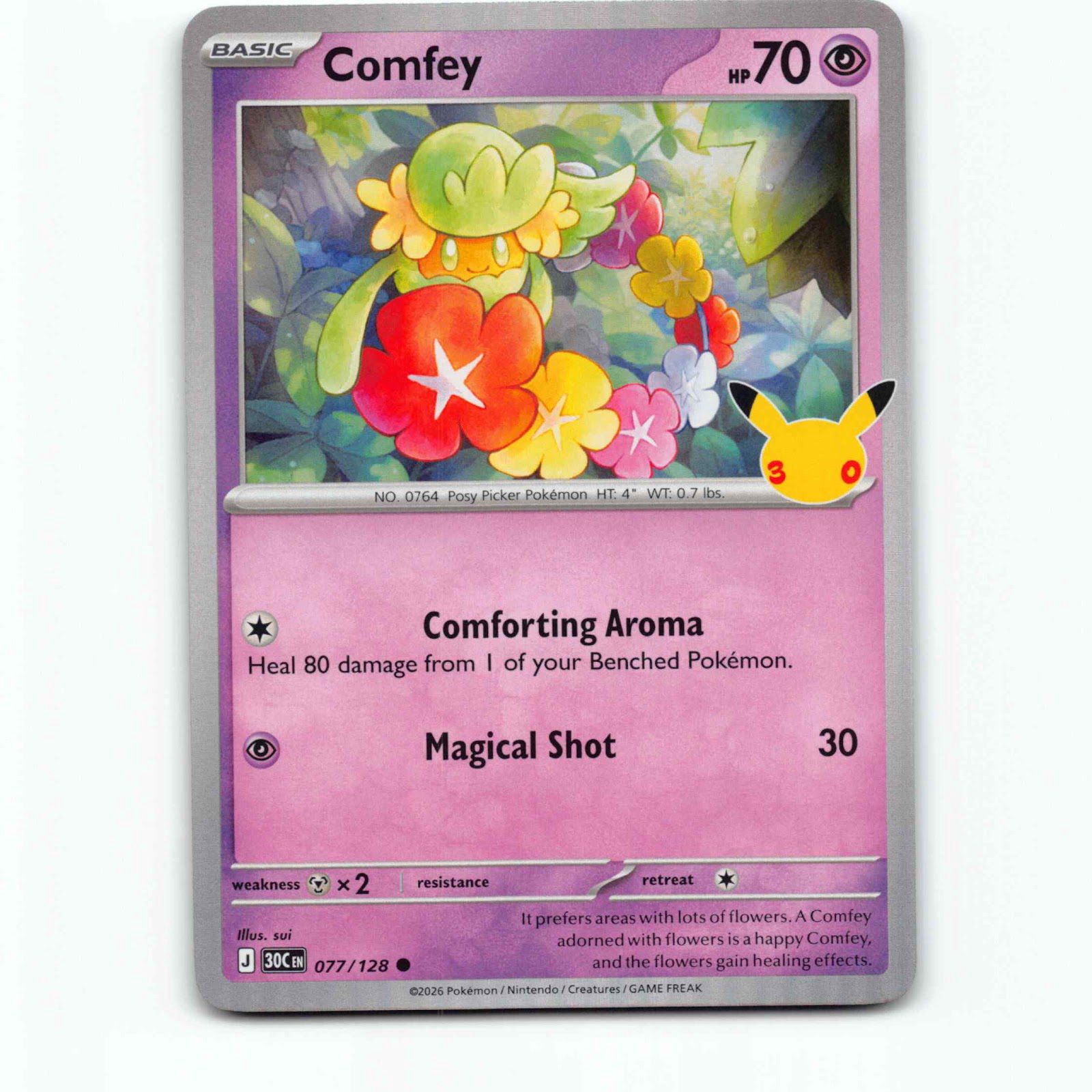 Comfey 77 Holo Pokémon 30C EN 077/128 30th Celebration Pokemon Kort