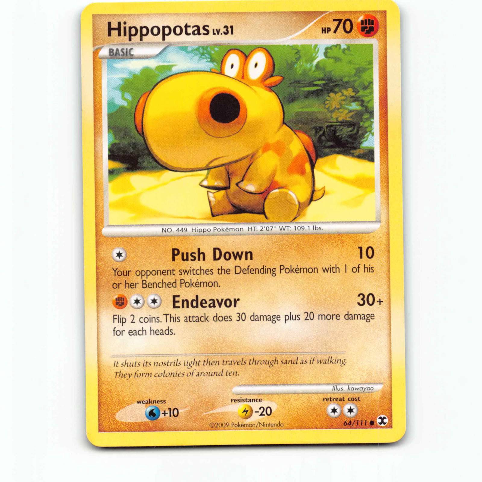 Hippopotas 64 Pokémon RR EN 64/111 Rising Rivals Pokemon Kort Platinum